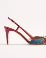 Valentino Vlogo Signature Slingback Pumps In Denim With Cherryfic Embroidery 80Mm - Image 2